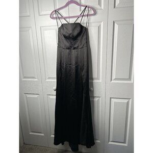 AMSALE Nakai Black Satin Open Back Square Neck Maxi Dress Women's Size 10